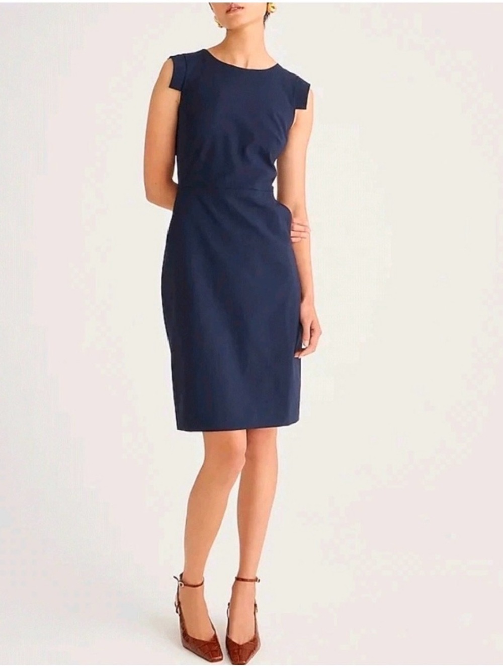 J. Crew Navy Cap-Sleeve Midi Sheath Dress